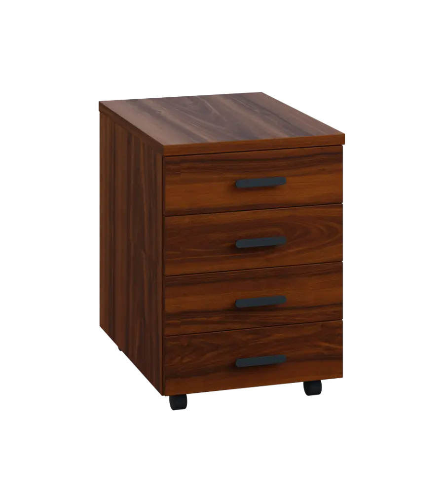 LK 2 - 01 kontejner pojízdný, 4-zásuvkový, deska 25 mm, bez zámku, ořech královský